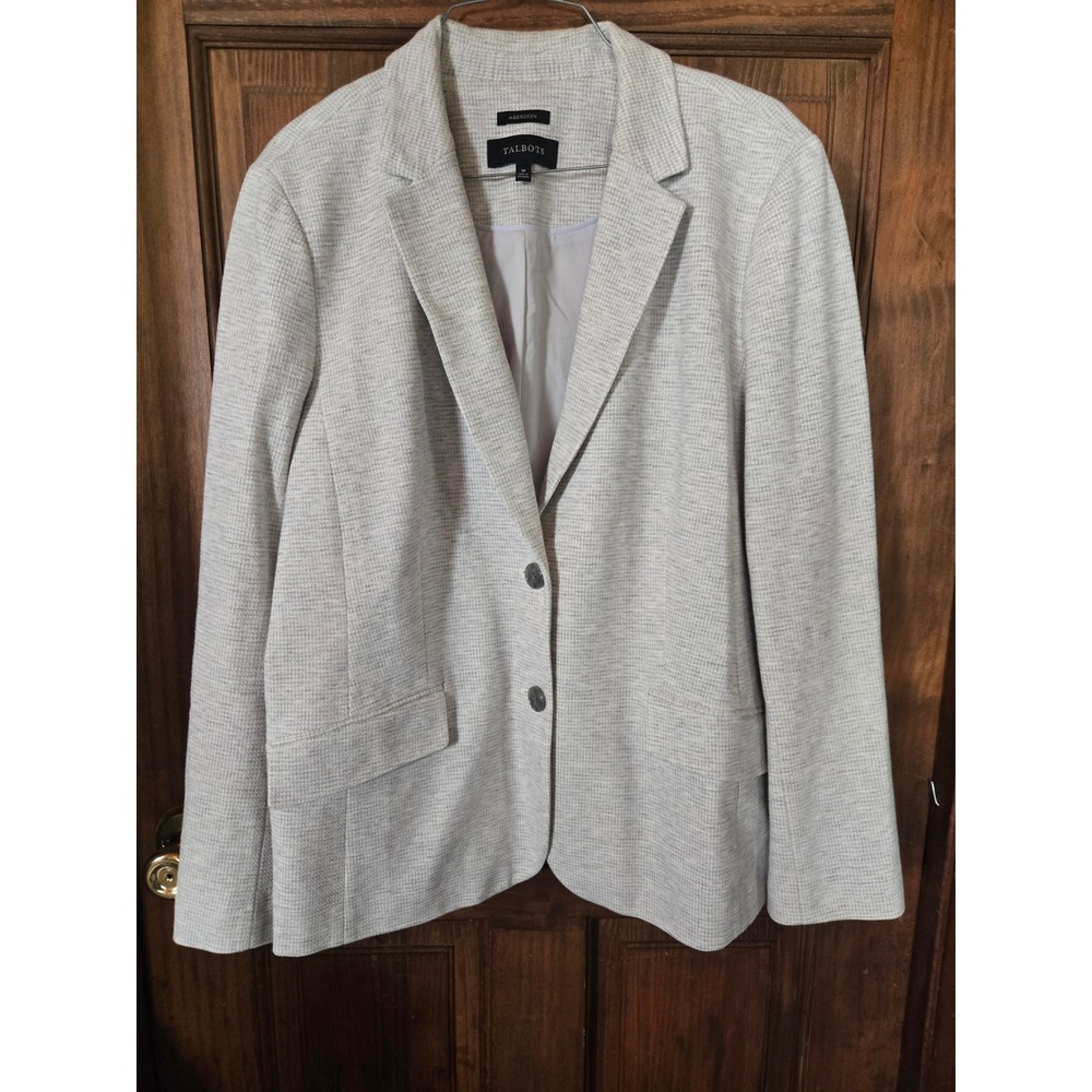 Talbots Aberdeen Blazer size 18 Light Gray Textured Cotton Blend 2 Button Jacket